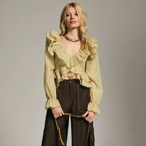 Anthropologie NWT En Elly V-Neck Ruffle Blouse
